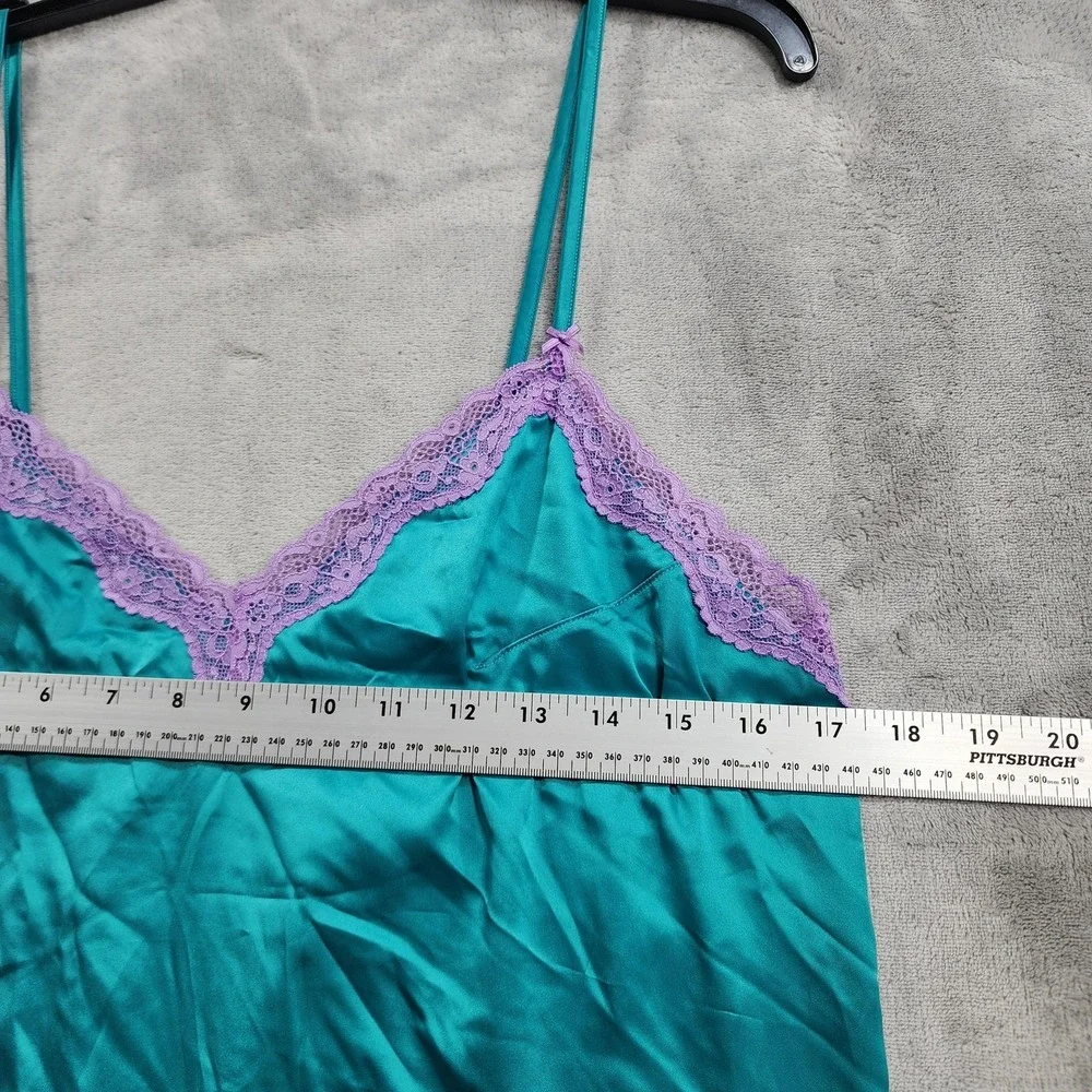Victoria's Secret Chemise Womens L Blue Tease Satin Lace-Trim Mini Slip Retro